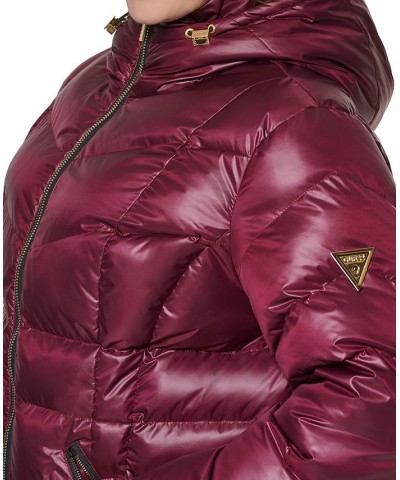 Women's Plus Size Hooded Puffer Coat Purple $69.30 Coats