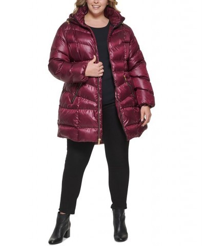 Women's Plus Size Hooded Puffer Coat Purple $69.30 Coats