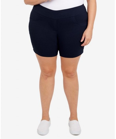 Plus Size Essentials Solid Color Tech Stretch Shorts with Elastic Waistband Blue $16.73 Shorts