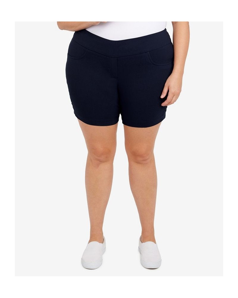 Plus Size Essentials Solid Color Tech Stretch Shorts with Elastic Waistband Blue $16.73 Shorts