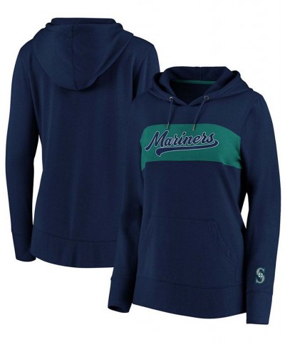 Plus Size Navy Seattle Mariners Tri-Blend Color block Pullover Hoodie $43.99 Sweatshirts