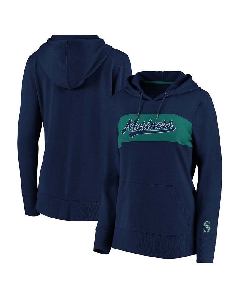 Plus Size Navy Seattle Mariners Tri-Blend Color block Pullover Hoodie $43.99 Sweatshirts