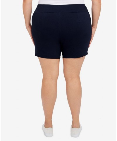 Plus Size Essentials Solid Color Tech Stretch Shorts with Elastic Waistband Blue $16.73 Shorts