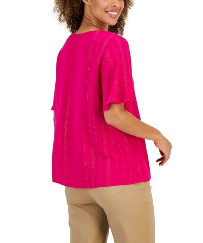 Women's Embellished Split-Neck Top Pink $14.86 Tops