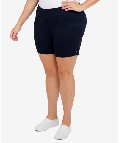 Plus Size Essentials Solid Color Tech Stretch Shorts with Elastic Waistband Blue $16.73 Shorts