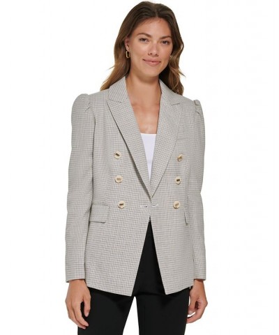 Women's Puff-Sleeve Double Breasted Plaid Blazer Oatmeal Multi $43.74 Jackets