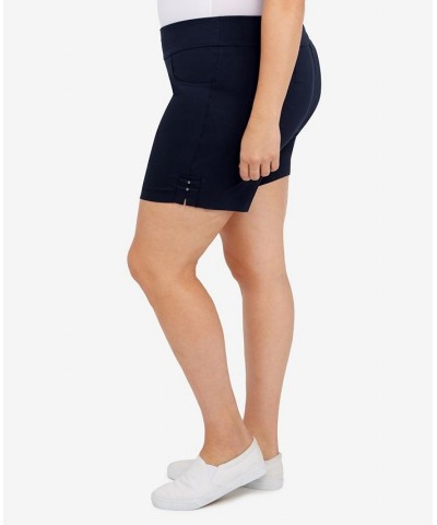 Plus Size Essentials Solid Color Tech Stretch Shorts with Elastic Waistband Blue $16.73 Shorts