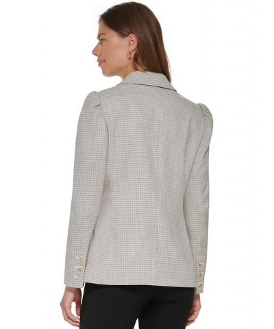 Women's Puff-Sleeve Double Breasted Plaid Blazer Oatmeal Multi $43.74 Jackets