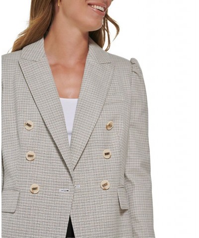 Women's Puff-Sleeve Double Breasted Plaid Blazer Oatmeal Multi $43.74 Jackets