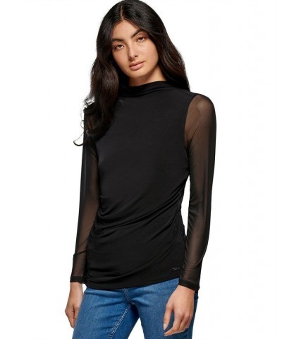 Women's Long Sleeve Mesh Top Black $26.51 Tops