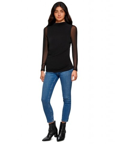 Women's Long Sleeve Mesh Top Black $26.51 Tops