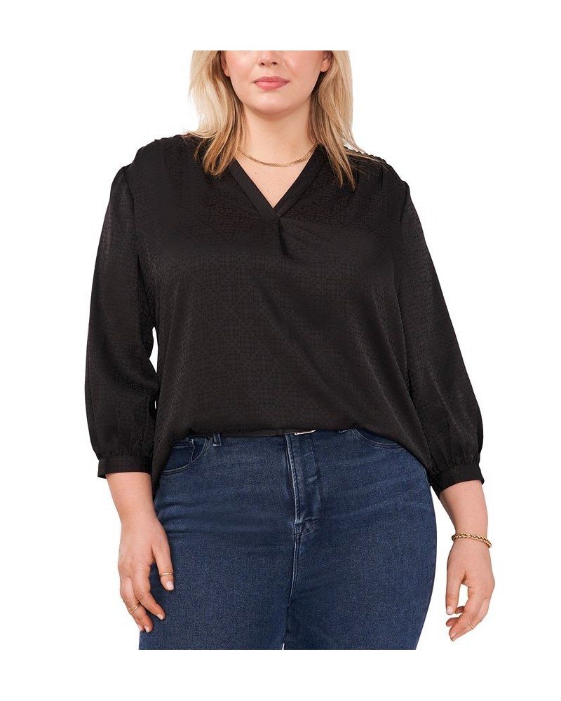 Plus Size Jacquard Patterned Blouse Black $22.36 Tops