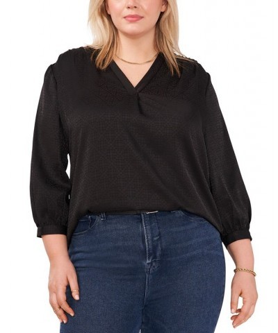 Plus Size Jacquard Patterned Blouse Black $22.36 Tops