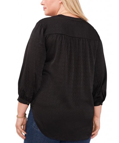 Plus Size Jacquard Patterned Blouse Black $22.36 Tops