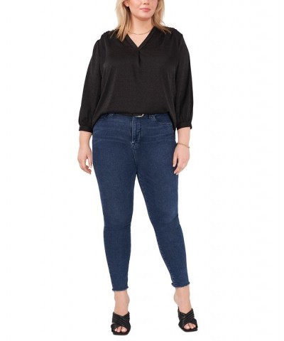 Plus Size Jacquard Patterned Blouse Black $22.36 Tops