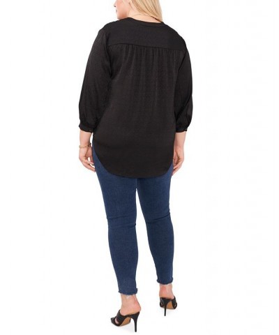 Plus Size Jacquard Patterned Blouse Black $22.36 Tops