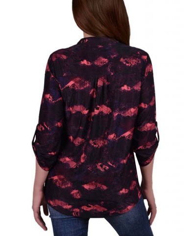 Petite 3/4 Roll Tab Sleeve Printed Pintuck Top Red Milaflor $14.40 Tops