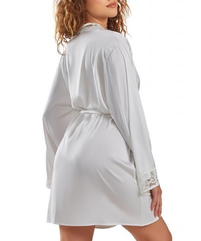 Ultra Soft Lace Trimmed Lingerie Robe White $36.33 Lingerie