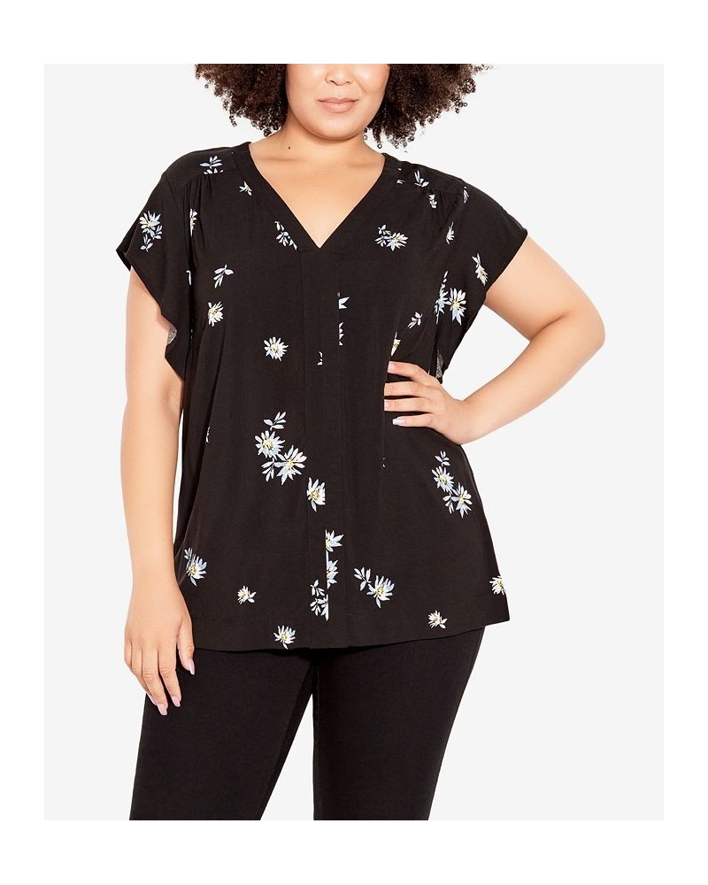 Plus Size Mixed Media Ruffle Top Daisy Ditsy $29.50 Tops