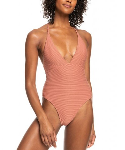 Juniors' Coconut Crew Strappy Back One-Piece Swimsuit Cedar Wood $50.40 Swimsuits