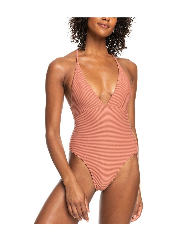 Juniors' Coconut Crew Strappy Back One-Piece Swimsuit Cedar Wood $50.40 Swimsuits