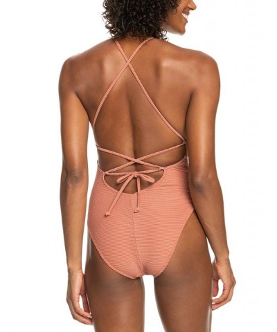 Juniors' Coconut Crew Strappy Back One-Piece Swimsuit Cedar Wood $50.40 Swimsuits