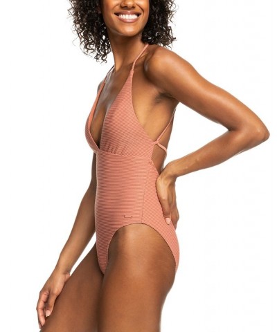 Juniors' Coconut Crew Strappy Back One-Piece Swimsuit Cedar Wood $50.40 Swimsuits