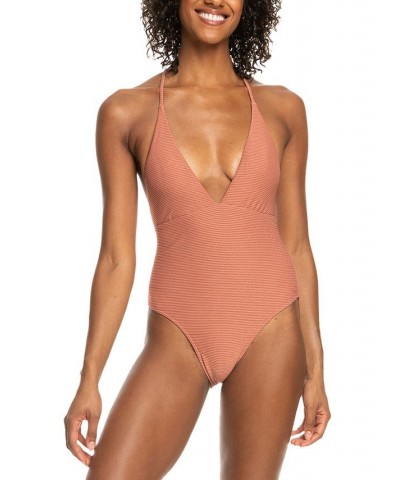 Juniors' Coconut Crew Strappy Back One-Piece Swimsuit Cedar Wood $50.40 Swimsuits