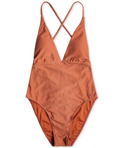 Juniors' Coconut Crew Strappy Back One-Piece Swimsuit Cedar Wood $50.40 Swimsuits