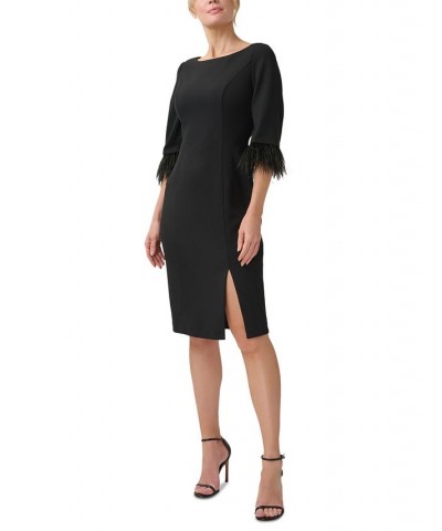 Women's Feather-Trim Sheath Dress Black $65.67 Dresses