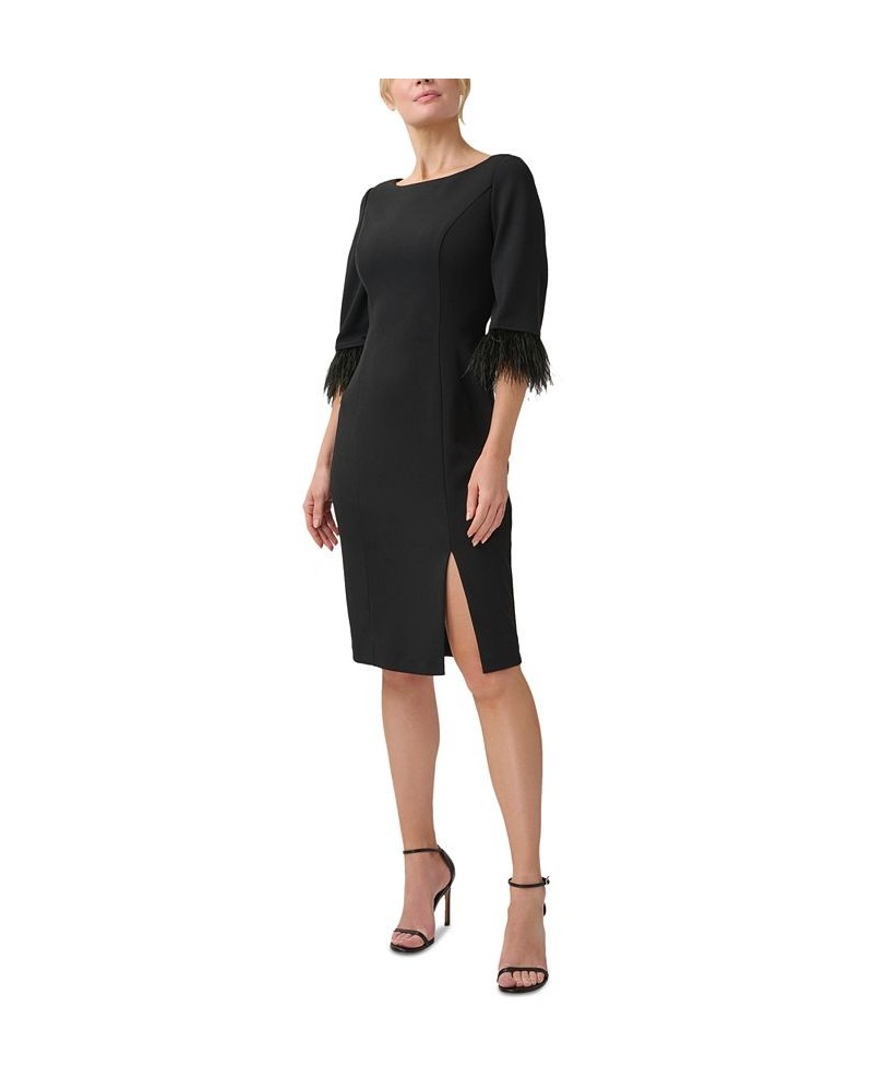 Women's Feather-Trim Sheath Dress Black $65.67 Dresses