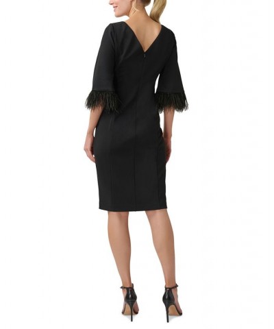 Women's Feather-Trim Sheath Dress Black $65.67 Dresses