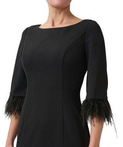 Women's Feather-Trim Sheath Dress Black $65.67 Dresses