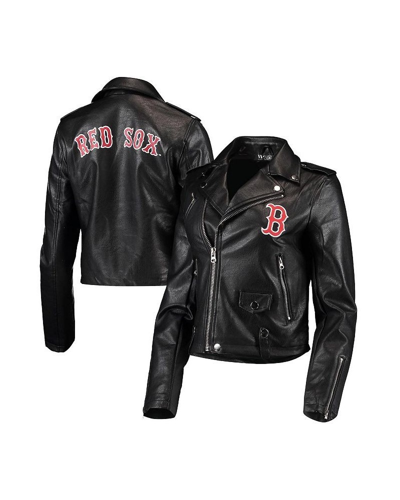 Women's Black Boston Red Sox Faux Leather Moto Full-Zip Jacket Black $51.00 Jackets