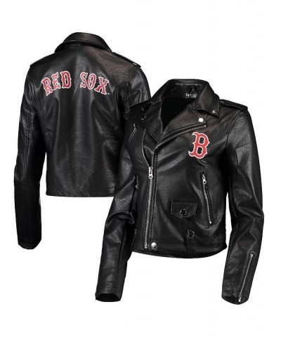 Women's Black Boston Red Sox Faux Leather Moto Full-Zip Jacket Black $51.00 Jackets