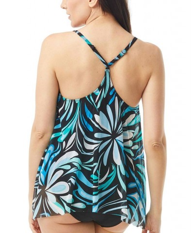 Current Printed Mesh Bra-Sized Tankini Top Black/Blue Multi $33.28 Swimsuits