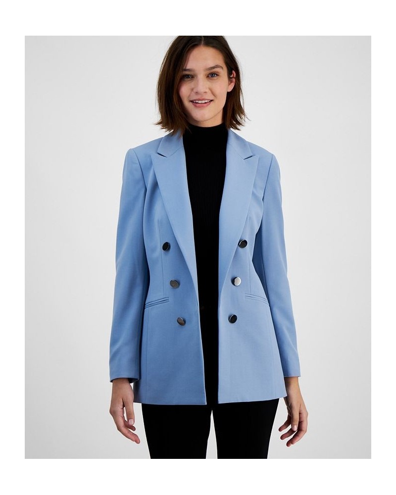 Women's Bi-Stretch Faux-Double-Breasted Jacket Bar White $58.05 Jackets