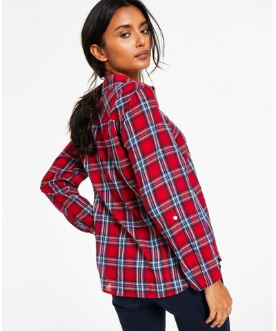 Women's Roll-Tab Button-Down Shirt Red $22.05 Tops