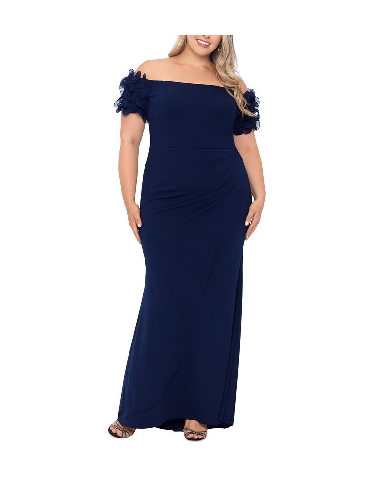 Plus Size Off-The-Shoulder Scuba-Crepe Gown Navy Royal $130.05 Dresses