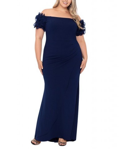 Plus Size Off-The-Shoulder Scuba-Crepe Gown Navy Royal $130.05 Dresses