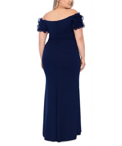 Plus Size Off-The-Shoulder Scuba-Crepe Gown Navy Royal $130.05 Dresses