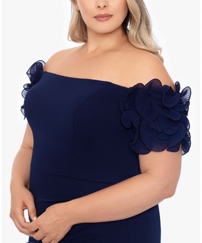 Plus Size Off-The-Shoulder Scuba-Crepe Gown Navy Royal $130.05 Dresses