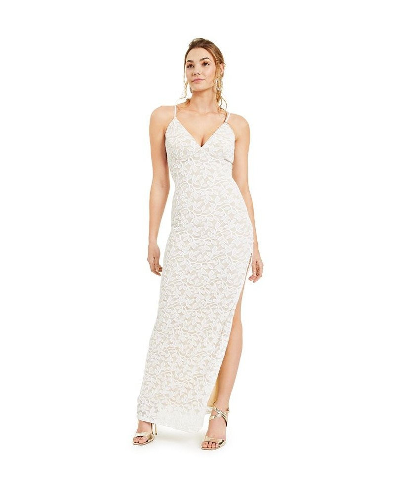 Juniors' Slim Allover-Lace Side-Slit Gown White $47.96 Dresses