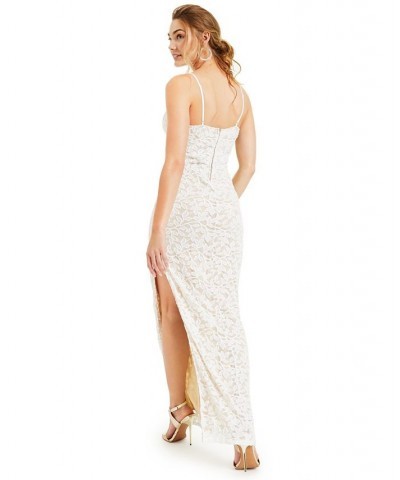 Juniors' Slim Allover-Lace Side-Slit Gown White $47.96 Dresses