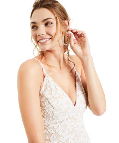 Juniors' Slim Allover-Lace Side-Slit Gown White $47.96 Dresses