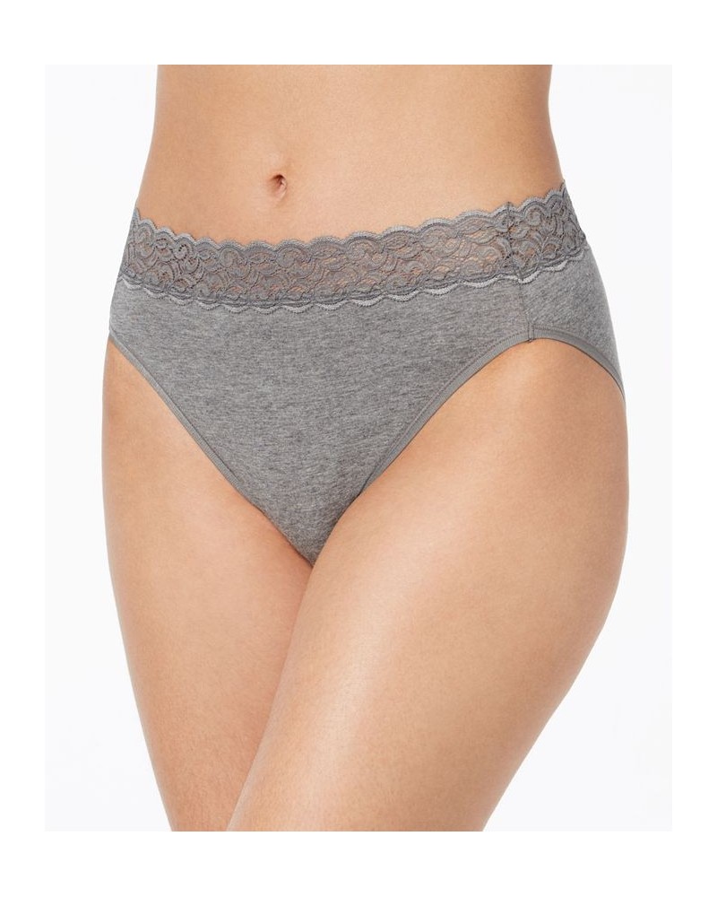 Flattering Lace Cotton Stretch Hi-Cut Brief Underwear 13395 Extended Sizes Gray $8.25 Panty