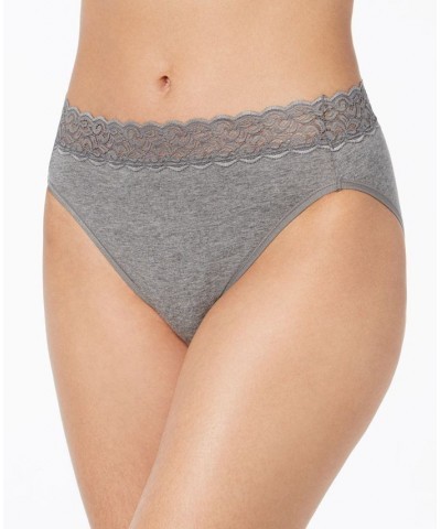 Flattering Lace Cotton Stretch Hi-Cut Brief Underwear 13395 Extended Sizes Gray $8.25 Panty