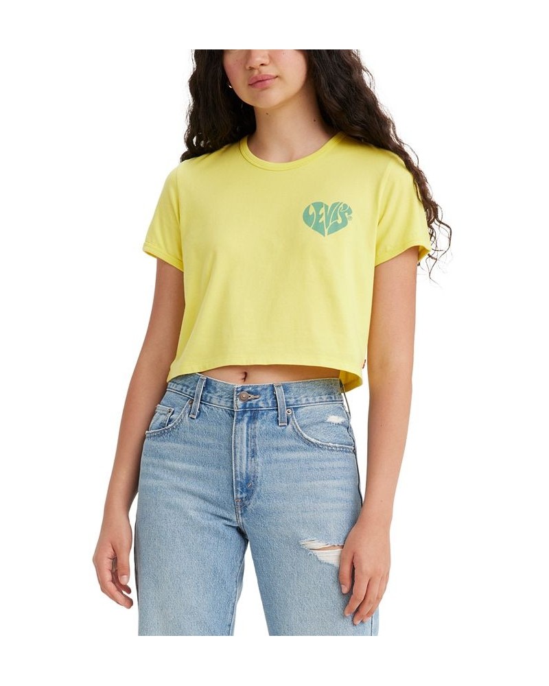 Women's Homeroom Cotton Graphic-Print Cropped T-Shirt Yellow $14.00 Tops