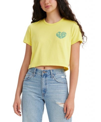 Women's Homeroom Cotton Graphic-Print Cropped T-Shirt Yellow $14.00 Tops