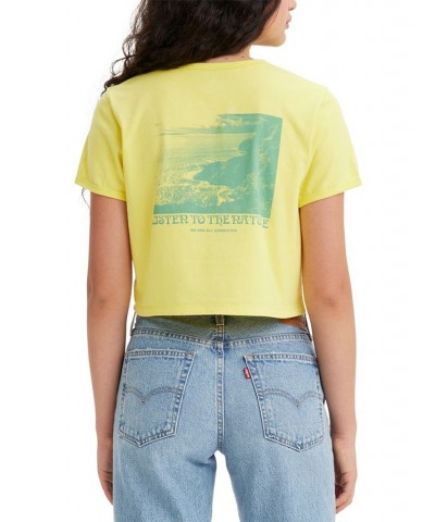 Women's Homeroom Cotton Graphic-Print Cropped T-Shirt Yellow $14.00 Tops